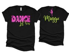 Glitter Dance Shirts | Dance Tshirts | Lil Sis Dance Shirts | Dance Gift | Bella Canvas T-shirt PLEASE READ BEFORE ORDERING WE CANNOT RUSH ORDERS OR CREATE NEW DESIGNS DURING PEAK SEASON AUG - MAY. IF YOU NEED TO CANCEL PLEASE DO SO WITHIN 24HRS Please read full description before ordering we cannot be responsible for mistakes made by not reading the full description. ORDERING INSTRUCTIONS: 1. Select your Garment Size/Color Each size must be selected separately. Please do NOT leave a list of siz Dance Sister Shirt Ideas, Dance Sister Shirt, Stretch T-shirt With Letter Print For Party, Fitted Hip Hop T-shirt For Dance, Short Sleeve Black T-shirt For Dance Class, Black Short Sleeve T-shirt For Dance Class, Black Short Sleeve Top For Dance Class, Black Tops With Letter Print For Dance Class, Black Letter Print Dance Top