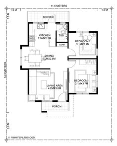 the floor plan for a small house with three bedroom and two bathrooms on each side