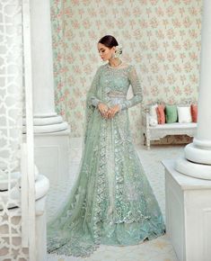 Pakistani Designer Republic replica suits online Green Wedding Dress Pakistani, Mint Green Wedding Dress, Green Wedding Dress, Wedding Dress Pakistani, Baju Kahwin, Mint Green Wedding, Wedding Dresses Pakistani, Wedding Mint Green, Green Wedding Dresses