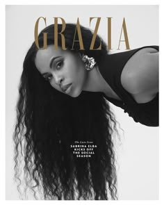 the cover of grazia magazine featuring a woman with long black hair