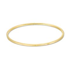 Hollow 3.0mm Flex Bangle Bracelet in 14K Gold|Zales Classic Hinged Yellow Gold Bangle, Flexible Modern 14k Gold Bangle, Modern Hoop Gold Bracelet For Formal Events, Modern Gold Hoop Bracelet For Formal Occasions, Classic Flexible Yellow Gold Bracelet, Classic Gold Bracelet With Spring Ring Clasp, Classic Hoop Bracelets With Polished Finish, Classic Polished Hoop Bracelets, Classic 14k Gold Hoop Bangle