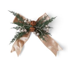 a christmas bow with pine and silver balls