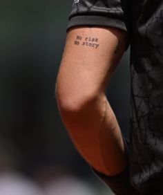 a close up of a person's arm with the words no flesh, no story written on it