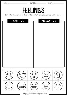 feelings worksheet for kids to help them learn how to say the word negative