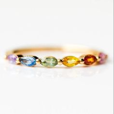 Sapphire Wedding Band, Rainbow Sapphires, Rainbow Rings, Multi Sapphire, Birthday Ring, Big Rings, Eternity Band Ring, Half Eternity Band, Stacked Jewelry