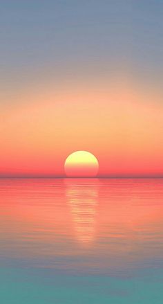 the sun is setting over the ocean with calm water