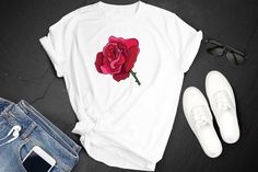 Rose Day, National Days, Rose Sweater, Flower Red, Floral Garden, Red Floral, White Shirt, White Sneaker, Workout Shorts