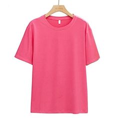 casual short sleeve plus size solid bright color spring summer all match sports style loose shirt Pink Cotton Summer T-shirt, Casual Pink T-shirt With Pockets, Cheap Pink Short Sleeve T-shirt, Sporty Pink Short Sleeve T-shirt, Cheap Yellow Short Sleeve T-shirt