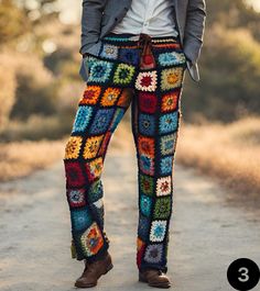 Crochet Hippie Mens Pants 100% Hand Knitted  Please Choose the number of the crochet pants  style you like at check out  🎉🛍️ Get Ready for a Delightful Treat! 🛍️🎉 🌟 30% OFF SALE HAS BEGUN! 🌟 Step into a world of style with our exclusive sale. Grab your favorites now and save big while stocks last! 🚚 Shipping Details: 🕒 Estimated Delivery: 2-5 Business Days 🚀 Express Shipping on ALL Orders: US  CAN  UK  EU  UK 🇬🇧 See more of our Men's knit pants here:  https://www.etsy.com/shop/CHANDAK Colorful Boho Outfit, Granny Square Pants, Granny Pants, Boho Clothing Men, Director Portfolio, Pants For Man, Mens Poncho, Boho Festival Outfit, Festival Outfits Men