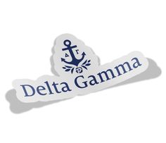 the delta gamma sticker is shown in blue and white with an anchor on it