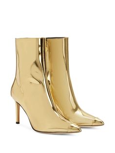 Giuseppe Zanotti Mirea 85mm Leather Boots - Farfetch Gold Boots, Shoes Heels Classy, Heels Classy, Heel Boots, Gold Fashion, Fall 2024, Giuseppe Zanotti, Mid Calf, Side Zip