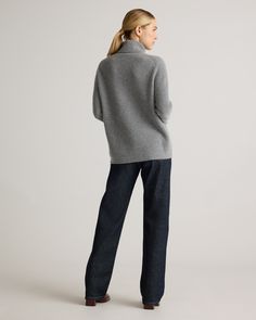 Coastal style gets cozy in our Mongolian Cashmere Fisherman Turtleneck Sweater. Crafted from Grade-A Mongolian cashmere, this plush turtleneck envelops you in warmth and softness, perfect for chilly days and cozy evenings. With a classic ribbed fisherman knit and perfectly slouchy fit, it's the quietly luxurious sweater that will elevate your fall-to-winter fashion game.  | Quince | Women's Mongolian Cashmere Fisherman Turtleneck Sweater in Heather Grey, Size Large Cozy Fall Turtleneck In Relaxed Fit, Cozy Fall Turtleneck With Relaxed Fit, Cozy Relaxed Fit Turtleneck For Fall, Winter Cashmere Turtleneck In Soft Knit, Winter Cashmere Soft Knit Turtleneck, Cozy Cashmere Turtleneck With Soft Knit, Cozy Cashmere Soft Knit Turtleneck, Fall Outerwear With Funnel Neck, Cozy Fit Funnel Neck Outerwear For Fall