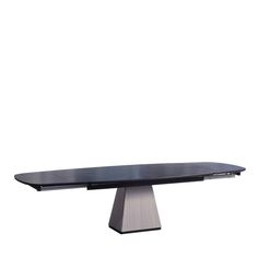 a black table with a silver base