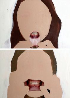 two pictures of a woman's mouth and tongue with the same image on it