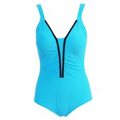 One Piece Women's Swimsuit - Zorket Blue Elastane Tankini For Swimming, Blue One-piece Elastane Swimwear, Fitted Light Blue Lined Swimwear, Fitted Sleeveless Light Blue Swimwear, Fitted Light Blue Sleeveless Swimwear, Blue Stretch Lined Swimwear, Blue Stretch V-neck Tankini, Blue V-neck Stretch Tankini, Monokini Swimsuit