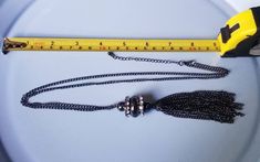 Black Vintage Tassel Necklace - long chain - black - tassel pendant - excellent condition - see pictures for more details Black Long Necklace With Adjustable Chain, Elegant Black Tassel Necklace, Elegant Black Tassel Necklace For Party, Indian Pottery, Necklace Long, Des Moines, Black Vintage, Bridesmaid Proposal, Long Chain