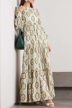 Cafe Dress, Next Fashion, Luxury Women Fashion, Linen Maxi Dress, Tier Skirt, Dress Outfit, Printed Linen, Tiered Skirt, Fashion Advice