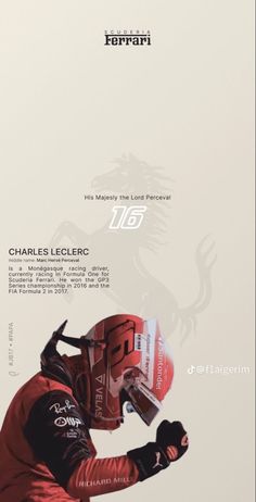 an advertisement for charles lecleo's motorcycle helmet