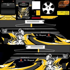 an image of a car with yellow and black designs on it's side panel