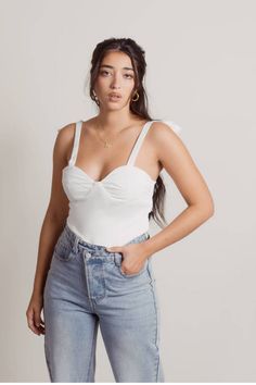 Ivory Bustier Top - White Tie Strap Top - Smocked Back Bustier Shoulder Tie Top, Lilac Crop Top, Tie Strap Top, Bottomless Mimosas, Brunch Outfit, Chic Outfit, Bustier Top, Cute Everyday Outfits, White Tie