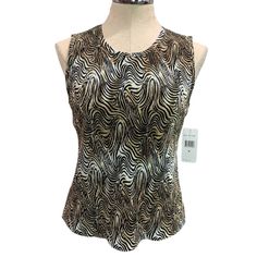 Medium Plisse Women's New 1990s Vintage Camel Black Accordian Stretch Tank Sleeveless Blouse  100% Polyester  Measurements taken with garment laid flat  Chest 18"  Shoulder to hem (length) 22 "  Sleeveless Casual Gold Sleeveless Tank Top, Fitted Sleeveless Brown Blouse, Cropped Button Up Shirt, Olive Green Blouse, Half Zip Hoodie, Front Tie Shirt, Long Sleeve Flannel, Print Crop Tops, Under Armour Women