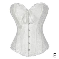 Brocade Sweetheart Corset A sexy and versatile bustier corset top in elegant patterned satin with a ribboned bow at the front and a laced-up back panel. Experiment with wearing alone or layering as part of an outift. An essential basic for your Gothic wardrobe.. Material: Linen. Feminine Wedding Corset With Built-in Bra, Feminine Underbust Corset With Built-in Bra, Elegant Corset With Underwire And Corset Back, White Fitted Corset With Lace-up Back, Elegant Corset Dress With Built-in Underwire Bra, Elegant Underwire Corset, Elegant Lace Bodice With Corset Back, Elegant Underbust Corset With Lace Trim, Lace-up Back Overbust Corset