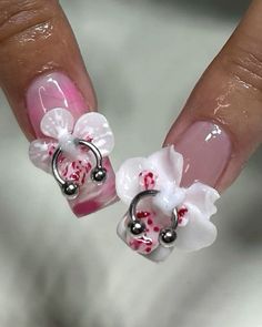 Summer Nails Floral, Orchid Nails, Nail Piercing, Nails Floral, 3d Flower Nails, Really Cute Nails, Soft Nails, Kawaii Nails