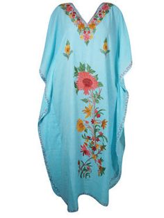 Caftan Dresses, Embroidered Caftan, Kaftan Dresses, Maxi Kaftan, Arctic Blue, Kimono Sleeves, Caftan Dress, Women's Cover Up, Bohemian Fashion