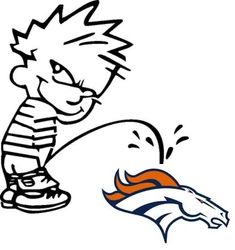 a drawing of a kid playing with a football ball and the denver logo on it