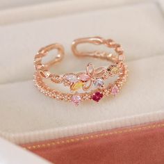 📌 Please Note: When adjusting the ring, please squeeze or expand the ring body slowly and gently. 💎 Materials: 14k Rose Gold Electroplated - more durable than regular platings Cubic Zirconia 📐 Size: Adjustable Open Design - Size 6+ Rose Gold Flower-shaped Rings With Cubic Zirconia, Rose Gold Flower-shaped Cubic Zirconia Rings, Adjustable Dainty Rose Gold Butterfly Ring, Adjustable Rose Gold Cubic Zirconia Rings, Adjustable Rose Gold Open Crystal Ring, Rose Gold Open Butterfly Ring, Dainty Rose Gold Butterfly Open Ring, Adjustable Rose Gold Toe Ring, Adjustable Rose Gold Flower Toe Ring