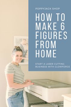 a woman standing in front of a desk with the words how to make 6 figures from home