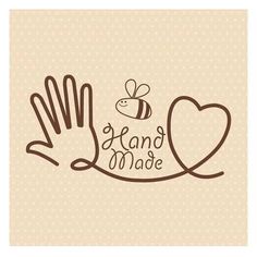 hand made with heart and bee on beige background