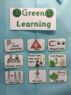 there are many signs on the door to teach children how to use them for learning