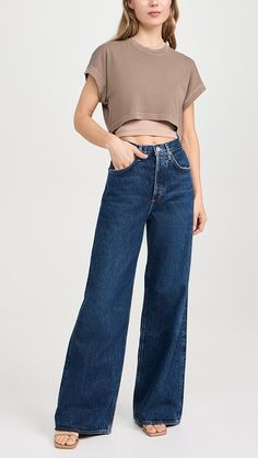 AGOLDE Dame Jeans High Rise Wide Leg | Shopbop Versatile Full-length Dark Wash Jeans, Versatile Full Length Dark Wash Jeans, Versatile Dark Wash Flare Jeans With Pockets, Dark Wash Jeans For Everyday, Agolde Jeans, Premium Denim, Classic Shirt, High Jeans, Modern Fit