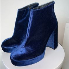 George. J. Love Ankle Boots Beautiful Shiny Blue Velvet Size 9. Brand New No Box. Original $174. Blue Pointed Toe Heeled Boots For Party, Chic Blue Formal Boots, Blue Platform Boots With Pointed Toe, Winter Party Blue Heels, Blue Heels For Winter Party, Blue Party Heels For Winter, Blue Heels For Evening In Winter, Blue Heels For Evening Winter Events, Chic Blue Heeled Boots For Formal Events