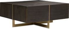 a black and gold side table with two square sections on one end, an open rectangular section on the other