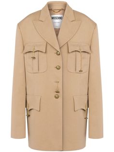 sand beige cotton-wool blend gold-tone hardware peak lapels front button fastening two chest flap pockets front flap pockets long sleeves straight hem City Dress, Peak Lapel, Sand Beige, Summer Beach Wear, Cotton Wool, Ski Wear, Outerwear Coats, Outerwear Women, Top Shoes