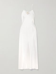 White Satin Evening Slip Dress, Elegant White Satin Slip Dress, Elegant White Slip Dress With Bias Cut, White Satin Formal Slip Dress, Elegant White Bias Cut Slip Dress, Formal White Satin Slip Dress, Elegant White Silk Slip Dress, Elegant White Slip Dress For Wedding Night, White Luxury Silk Midi Dress