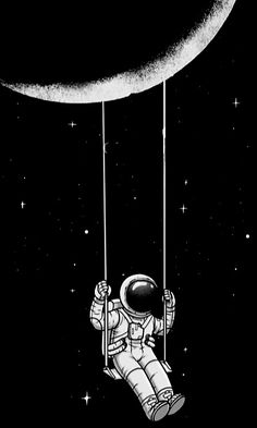 an astronaut floating in the sky on a swing