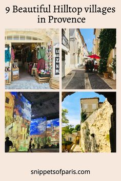 there are pictures of different buildings in the town with text overlay that reads 9 beautiful hilltop villages in provence