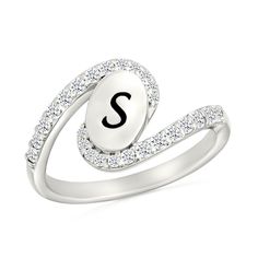 Create a personalized design with this engravable white lab-created sapphire bypass ring. Sterling silver The tilted oval-shaped center can be engraved with up to two initials of your choosing White lab-created sapphires line the swirling, bypassing shank Elegant White Initial Ring With Engraving, Elegant White Initial Ring Engraved, Elegant White Engraved Initial Ring, Elegant Personalized White Rings, Oval Initial Ring With Diamond Accents For Promise, White Diamond Oval Signet Ring, Personalized Initial Ring In White For Anniversary, White Oval Diamond Signet Ring, Personalized White Initial Ring For Anniversary