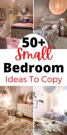 there are pictures of small bedroom ideas to copy in this postcard style photo collage