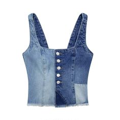 Lasaky - Denim Vest with Patchwork Back Design and Button Embellishments Womens Denim Vest, Jeans Tank Top, Denim Tank Top, Denim Corset Top, Denim Tank, Denim Crop Top, Denim Corset, Jean Vintage, Patchwork Denim