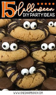 chocolate chip cookies with eyes and googly eyes are arranged in the shape of monsters