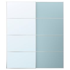 two panels of glass with white and light blue paint on each panel, one side is open