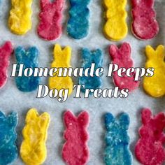 homemade pees dog treats in the shape of bunny ears on a baking sheet with text overlay that reads homemade pees dog treats