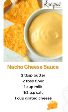 the recipe for nacho cheese sauce is shown in this advertise board with instructions to make it