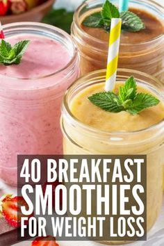 40 Breakfast Smoothies to Fuel Your Day | Looking for healthy smoothies for weight loss? These recipes will inspire you! They're loaded with fruits and veggies, healthy fats and filling proteins, and we’ve included coffee smoothies for added energy! Whether you like fruit-based smoothies with things like strawberries, raspberries, blueberries, and banana, or prefer chocolate and peanut butter inspired ideas, these meal replacements will not disappoint! #breakfastsmoothies #smoothierecipes Healthy Smoothie Recipes For Breakfast, Meal Replacements, Resep Smoothie, Chocolate And Peanut Butter, Smoothie Detox, Make Ahead Breakfast, Healthy Smoothie, Idee Pasto Sano