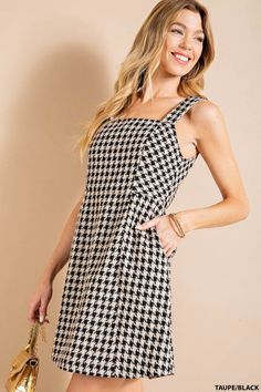 Get ready to turn heads in this light, yet captivating Houndstooth mini dress. With the added sparkle of lurex thread and the classic houndstooth pattern, you'll feel like the life of the party. And don't worry about getting in and out of this dress - a convenient back zipper makes it easy! Life Of The Party, Kids Items, Houndstooth Pattern, Kimono Jacket, Square Necklines, Jumper Dress, Black Media, Fall Dresses, Square Neckline