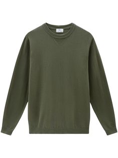 olive green cotton embroidered logo at the sleeve crew neck long sleeves ribbed cuffs and hem Khaki Crew Neck Sweatshirt With Ribbed Cuffs, Khaki Long Sleeve Sweatshirt With Ribbed Cuffs, Classic Green Sweater With Ribbed Cuffs, Green Crew Sweater With Ribbed Cuffs, Green Crew Neck Sweater With Ribbed Collar, Green Crew Neck Sweater With Ribbed Cuffs, Khaki Crew Neck Top With Ribbed Cuffs, Green Long Sleeve Sweater With Ribbed Neckline, Long Sleeve Green Sweater With Ribbed Neckline